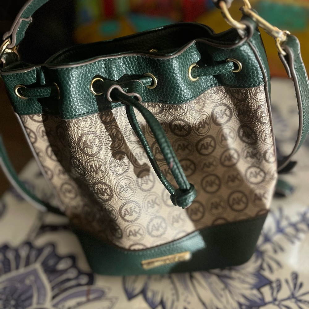Anne Klein Women's Green and Brown Bucket Bag